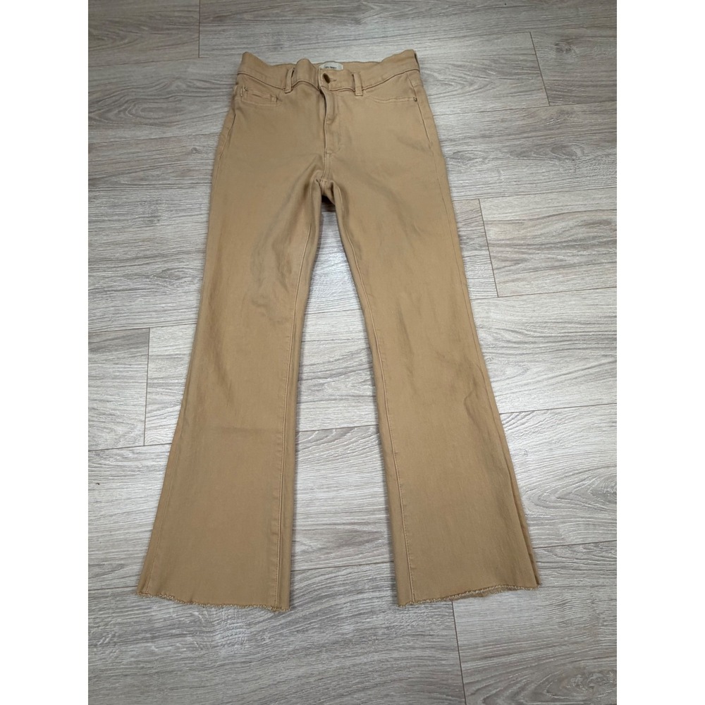DL1961 Bridget Boot High Rise Instasculpt Crop Jeans Sand Tan Raw Hem 28 13365